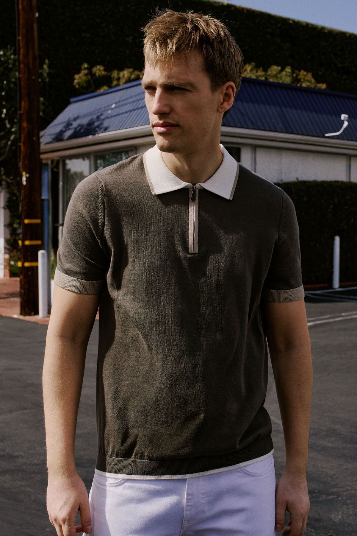 100 %Cotton Standard Fit Normal Cut Polico Khaki Triko T -shirt