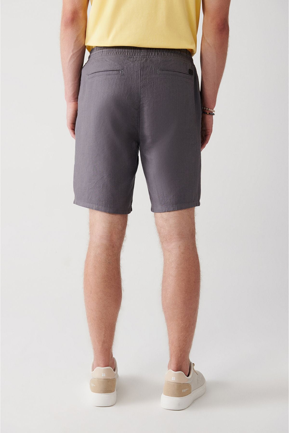 Men's anthracite 100 %cotton side pocket with waist tire -linen texture E003603