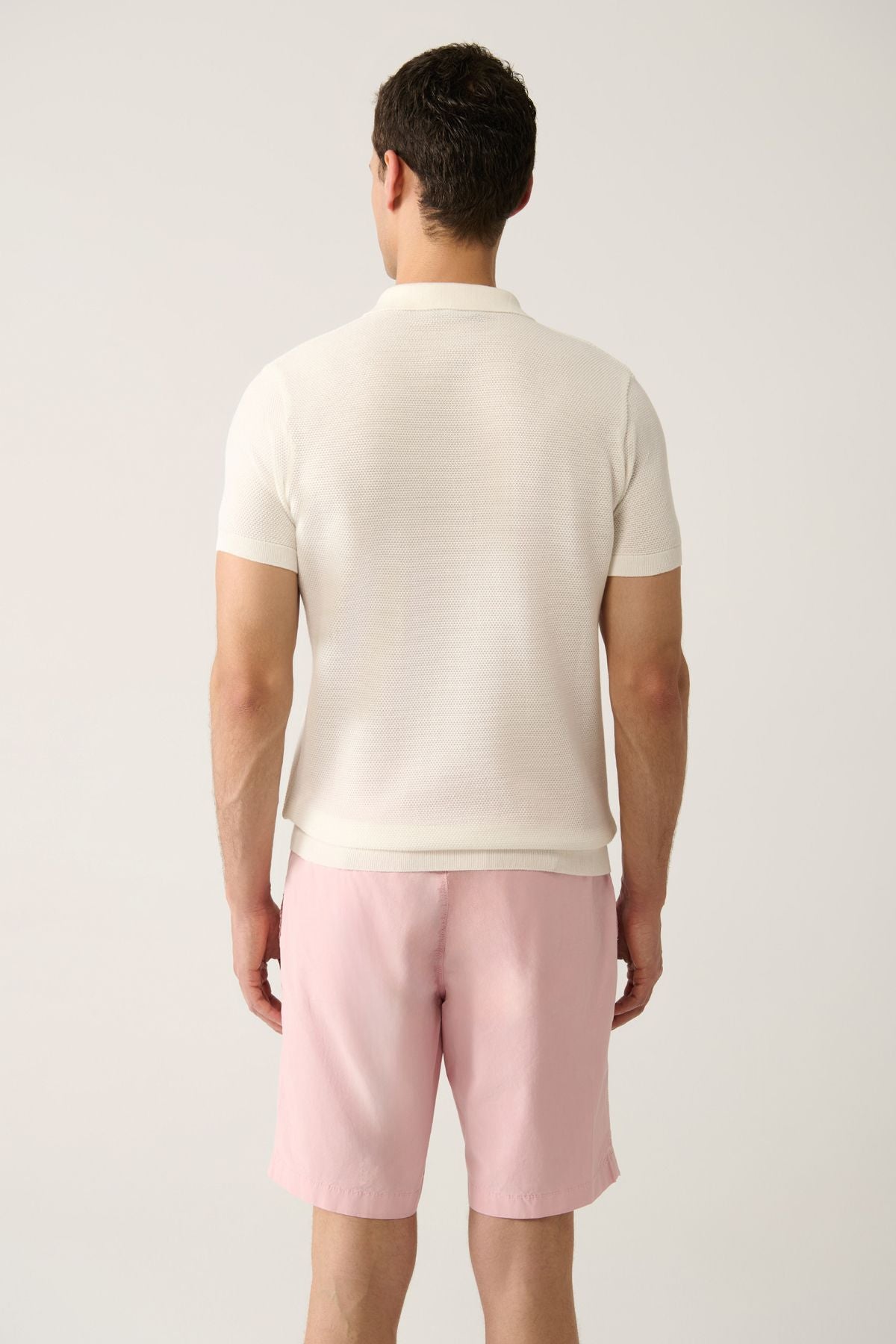Men's white 3 button texture riban Polo collar knitwear T-shirt B005009