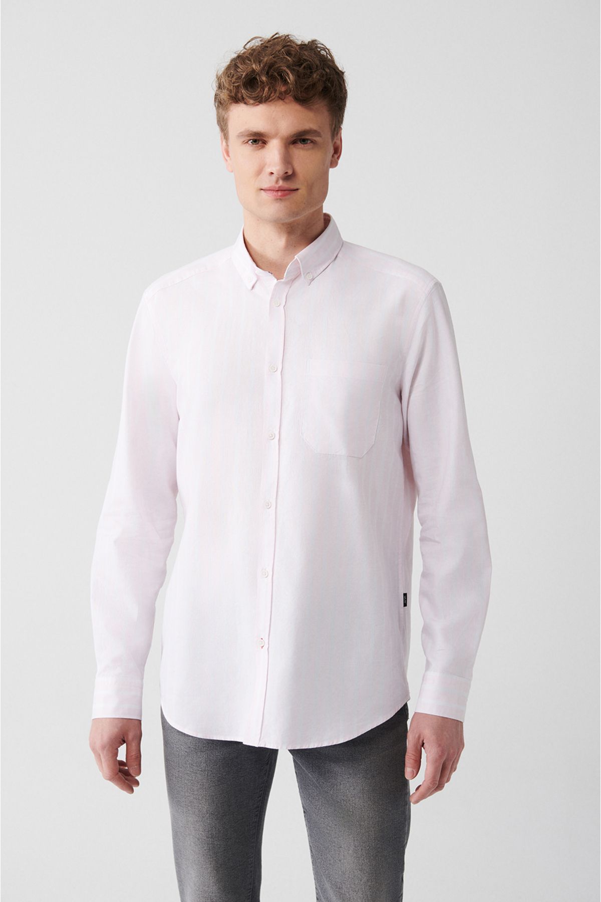 Men's light pink 100 %cotton oxford striped shirt A31y2055