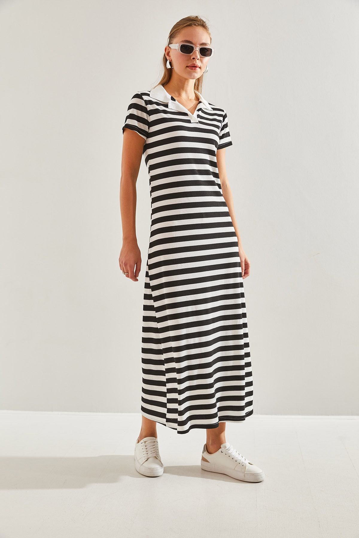 Woman Polo Yaka striped long dress 60131001