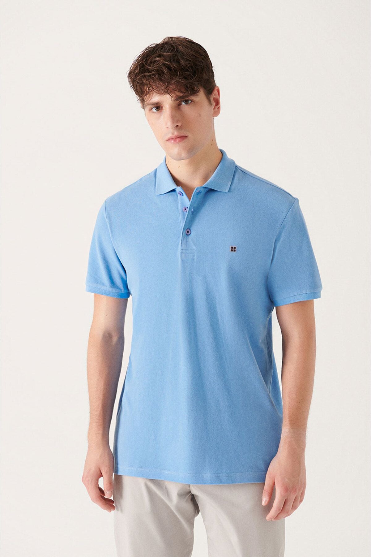 Men's blue 100 %cotton cool Polo Yaka T-shirt E001004