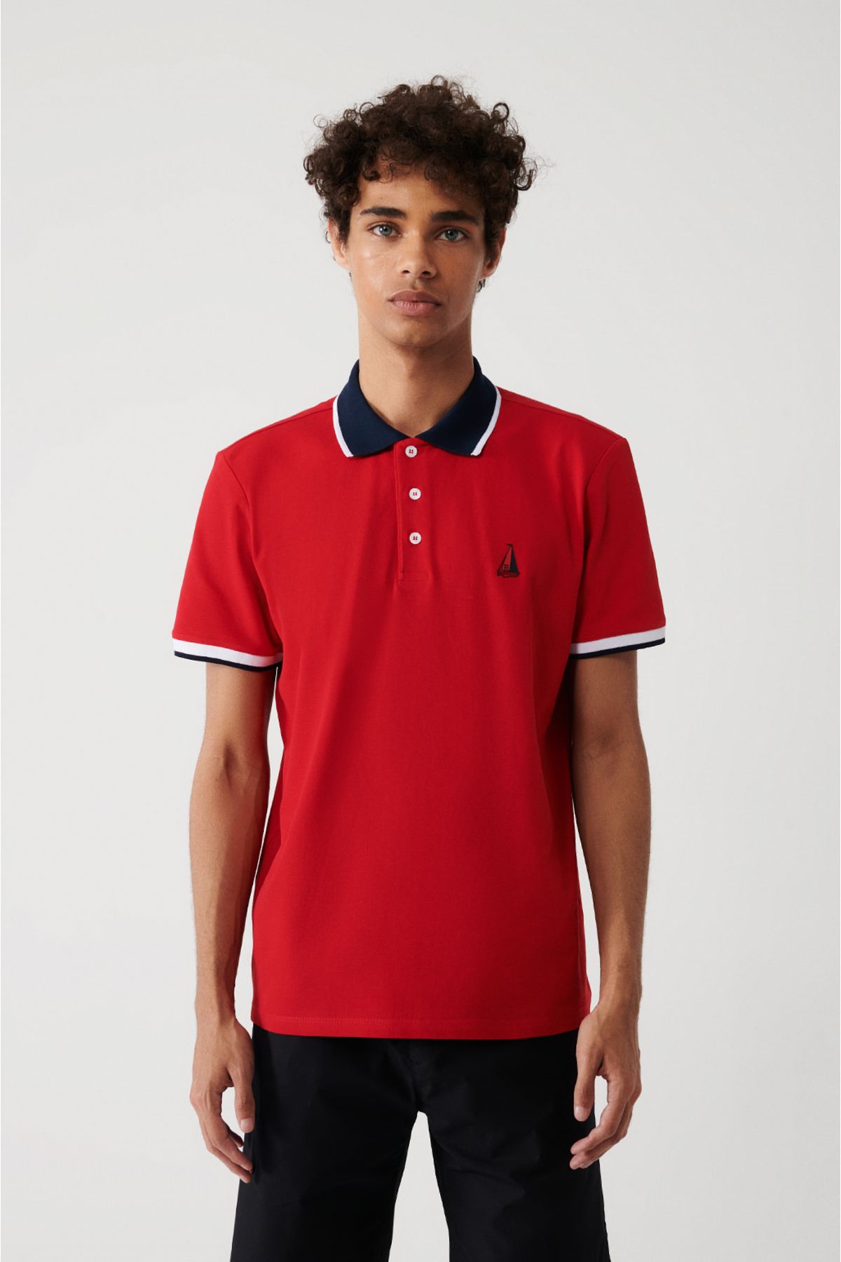 Male Red 100 %Cotton Marinated Polo Yaka T-shirt A31y1189