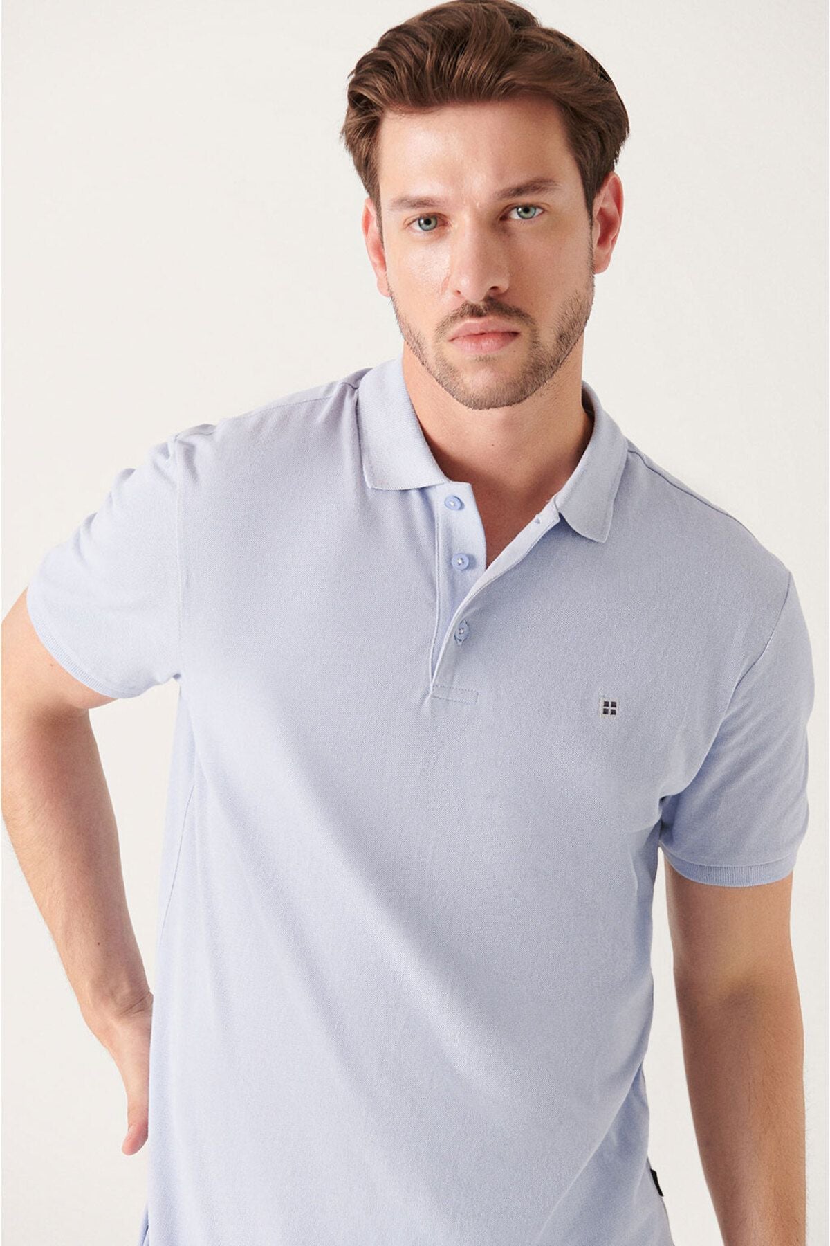 Men's light blue 100 %cotton cool, Polo Yaka T-shirt E001004