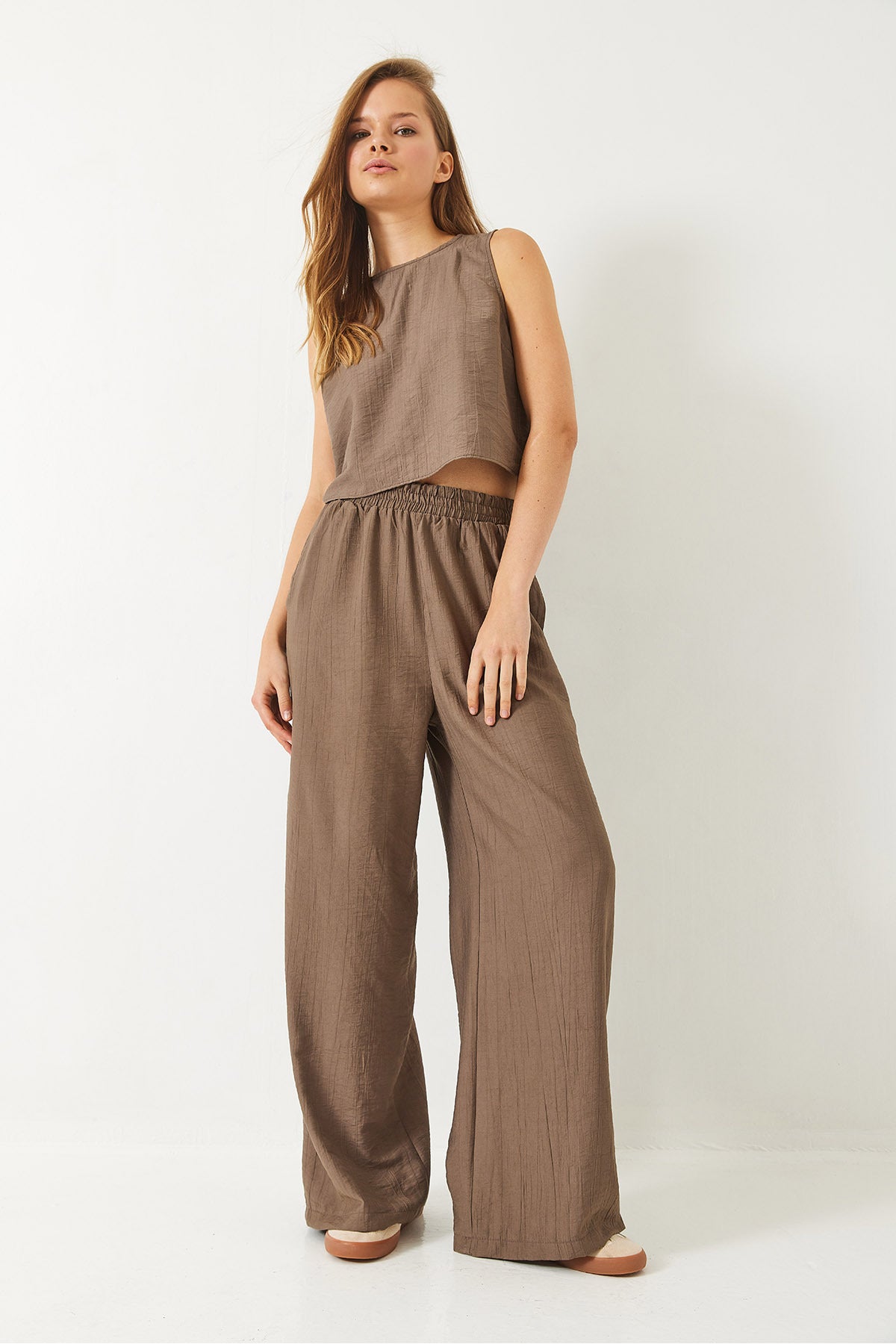 Women's Summer Top and Bottom Set with Tie Detail Vest and High Waist Trousers 9310 60281013