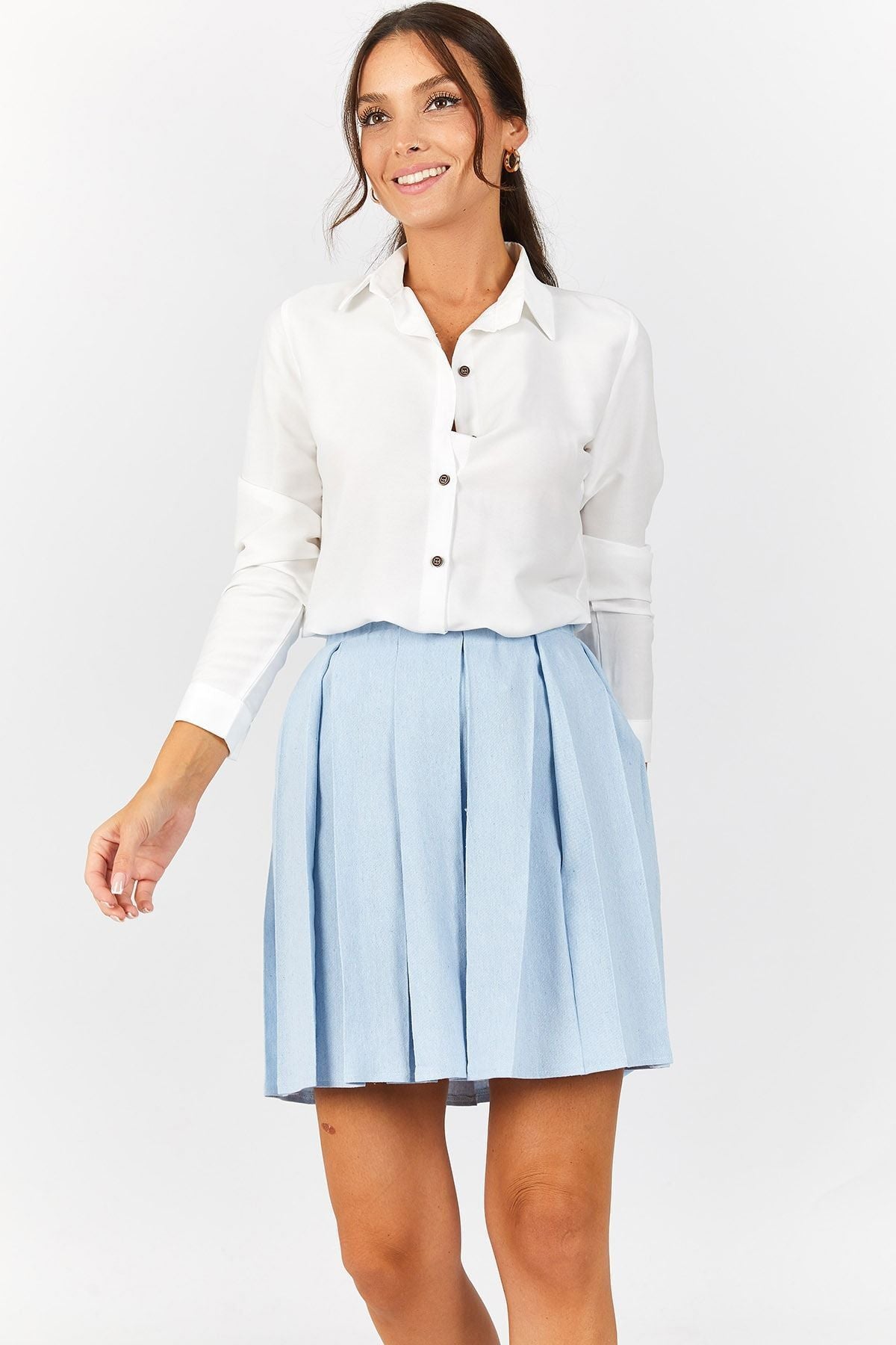 Woman Baby Blue Short Clash Skirt ARM-22K001013