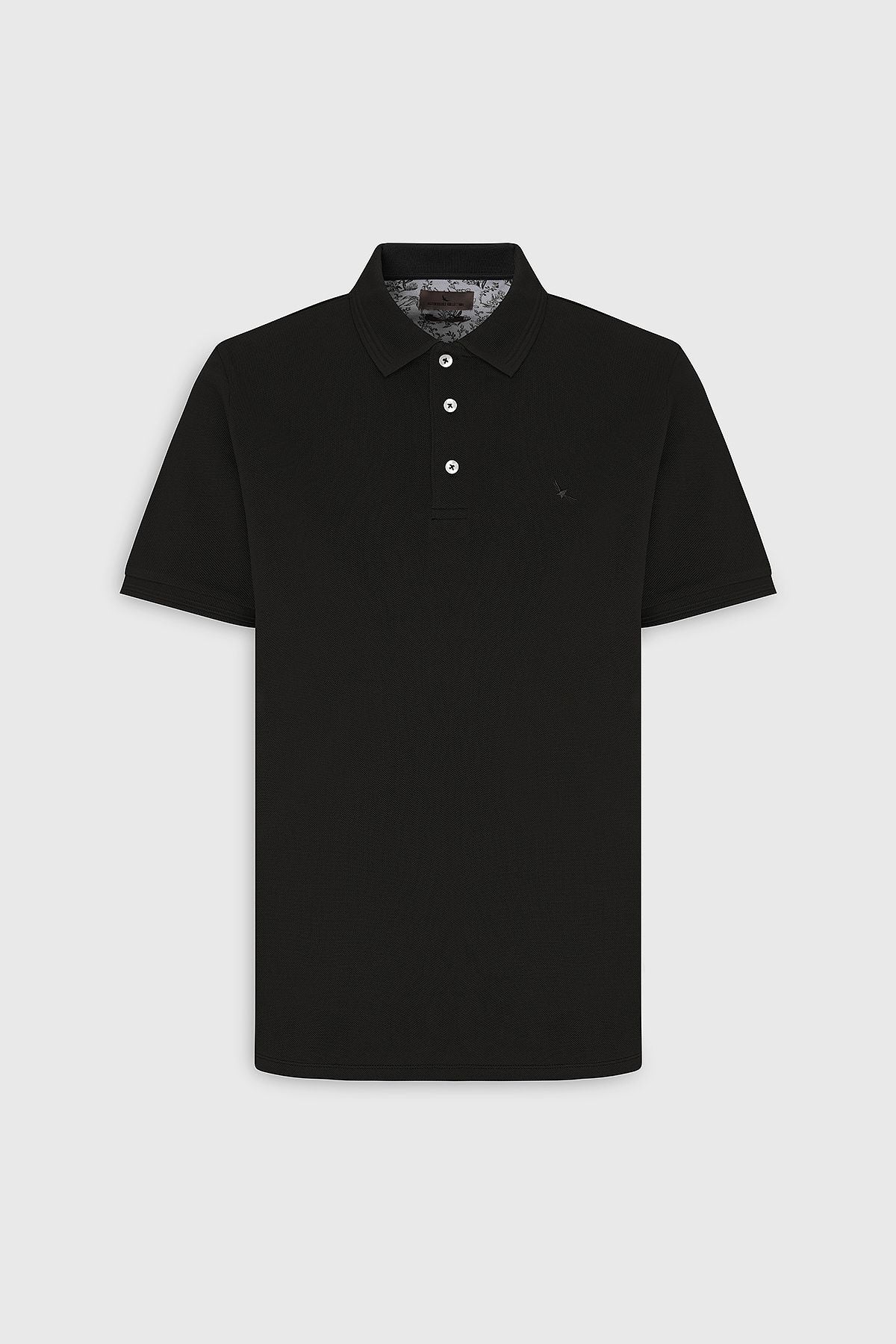 Men's black slim fit narrow cut polo collar 100 %cotton short sleeve t -shirt