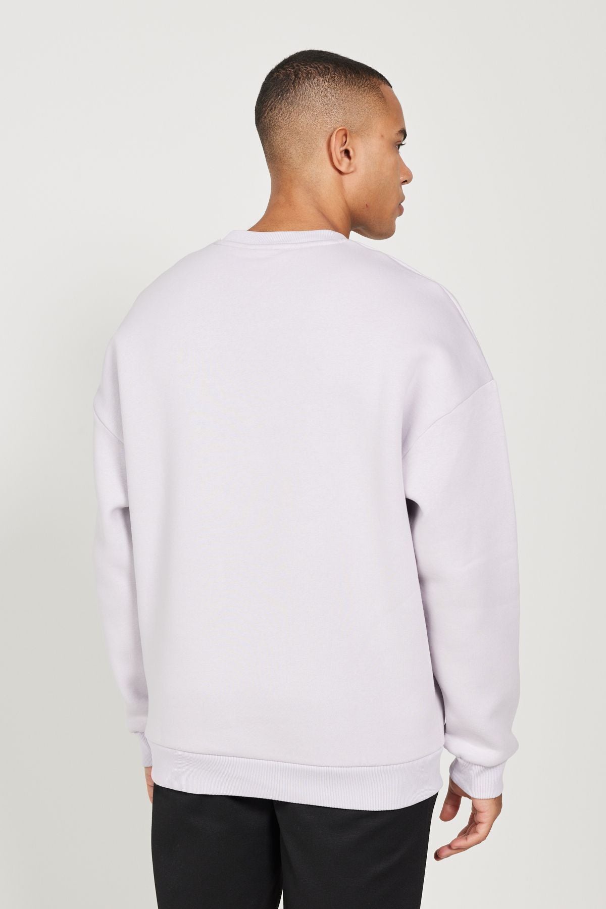 Men's lilac oversizle fit abundant cut cotton Içi fleece 3 IP bicycle collar sweatshirt