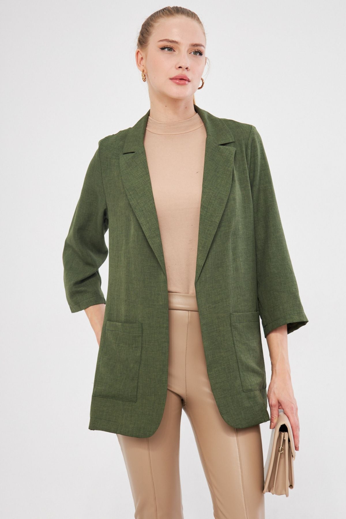 Woman Khaki Pocket Oversize Jacket ARM-24Y001115