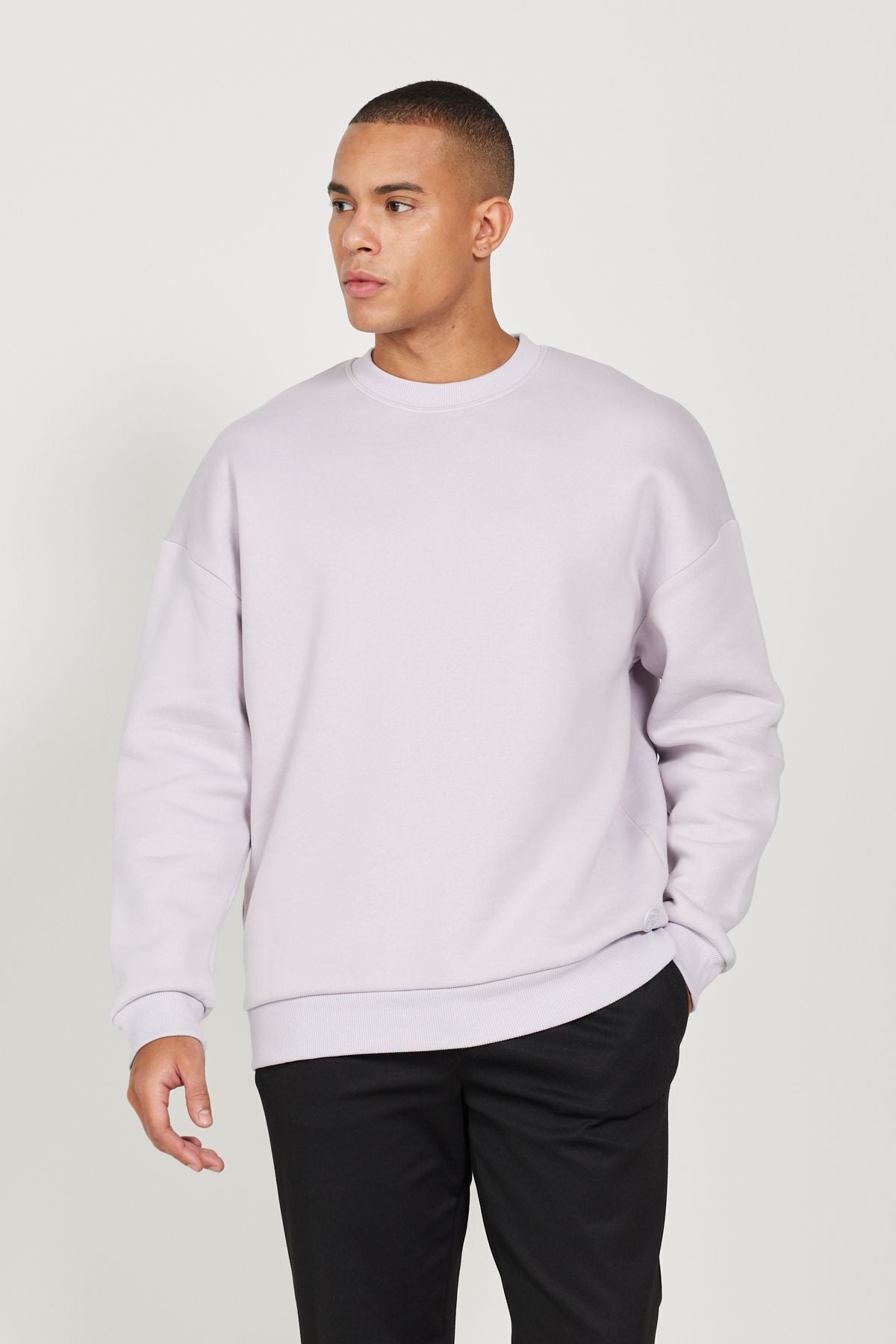 Men's lilac oversizle fit abundant cut cotton Içi fleece 3 IP bicycle collar sweatshirt