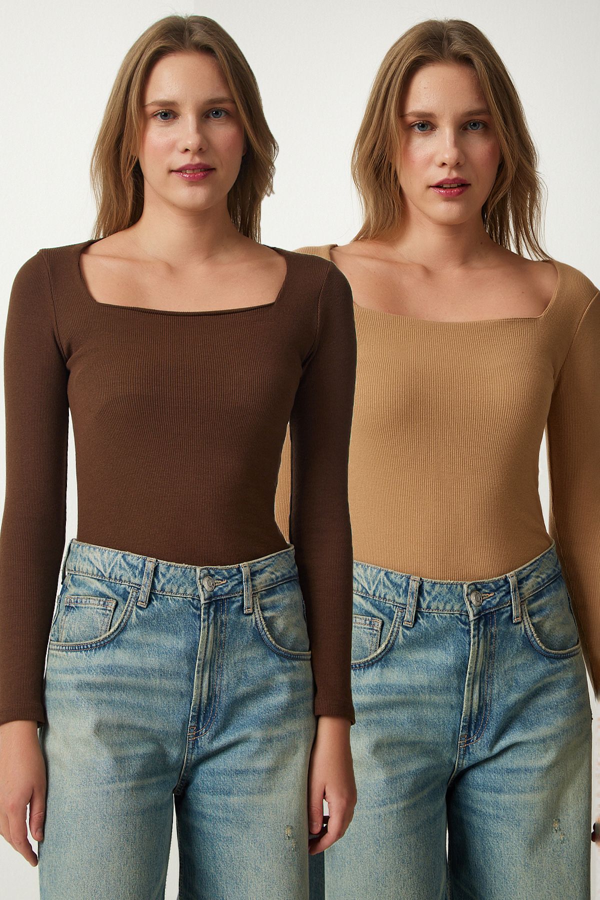 Female Brown Biscuit Square Neck 2 Plot Knitting Blouse GT00056