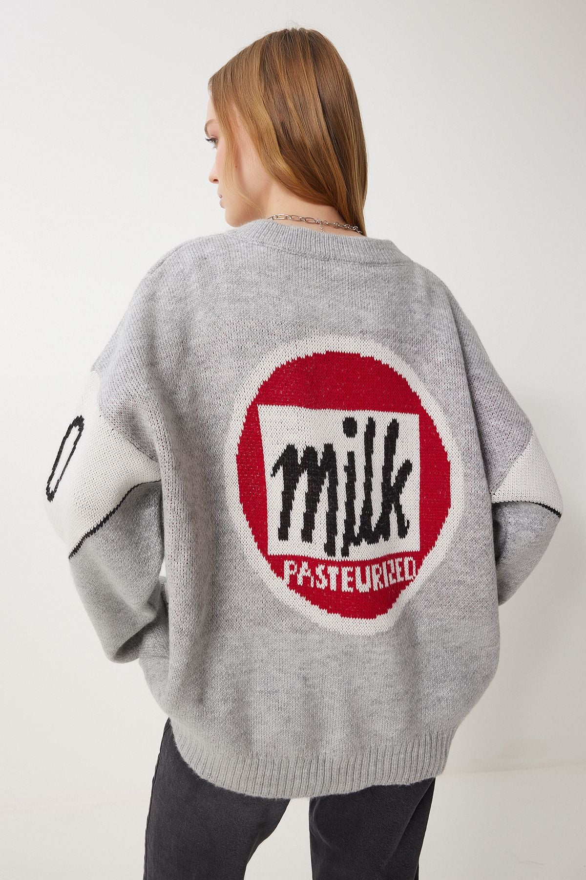Women's Gray slogan knitwear jacket cardigan DP00218
