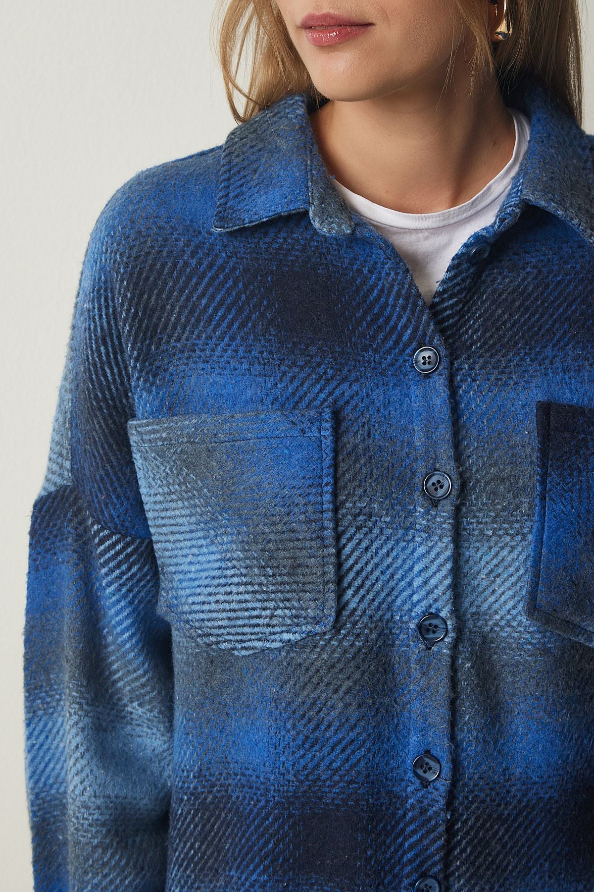 WOMEN BLUE WASH ODUNCUDE Oversize Stamp Shirt Jacket TU00035