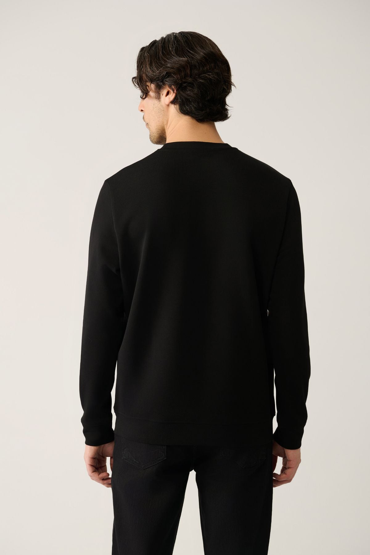 Men's black bike collar interlok printed sweatshirt A41y1246