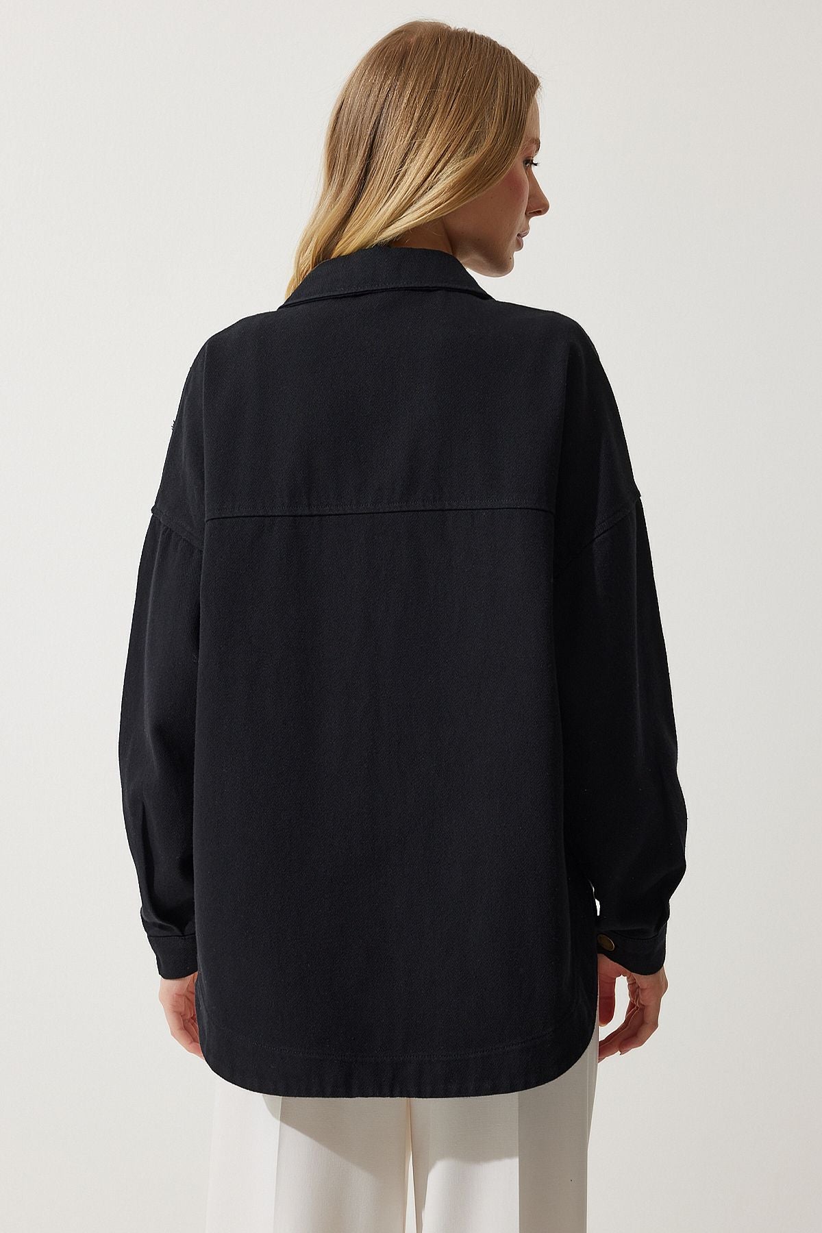 Female black star embroidery overwhelm shirt jacket sa00026