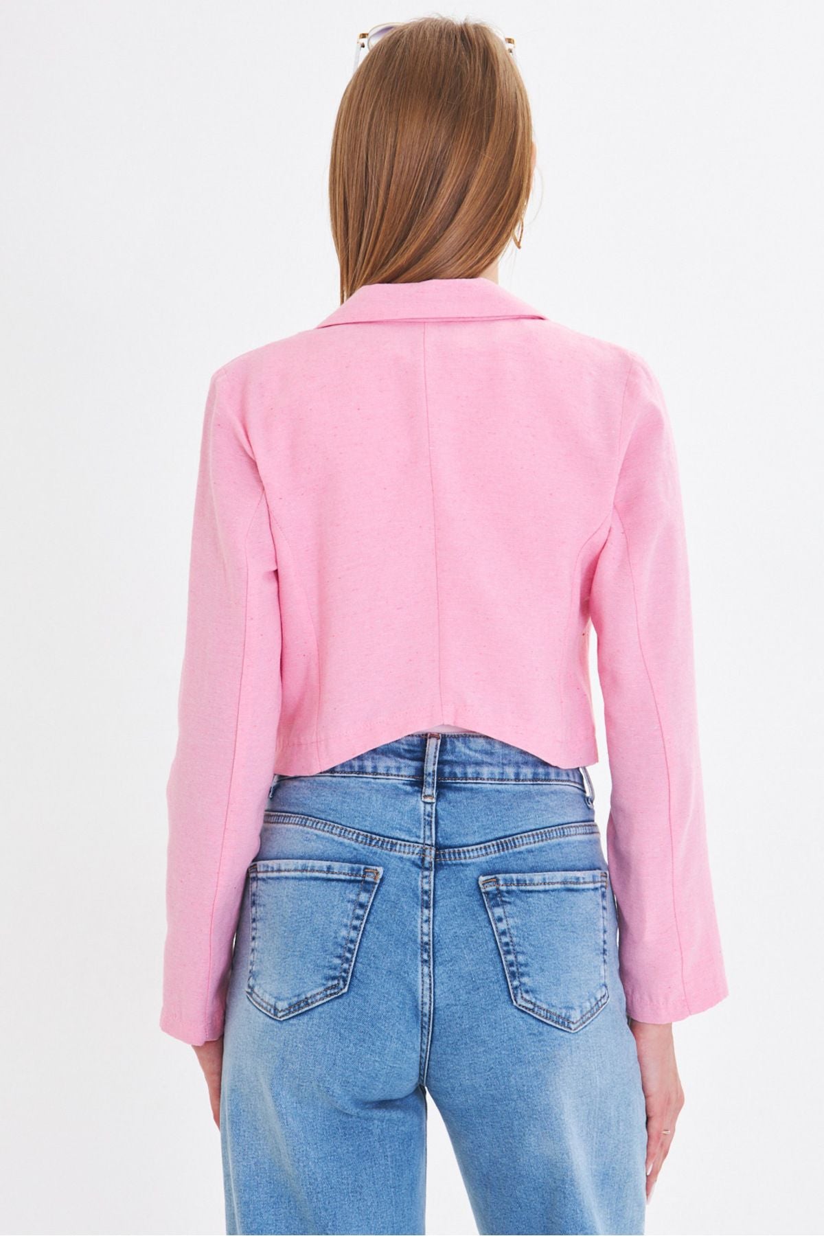 Woman Pink Single button Crop Jacket ARM-23Y001064