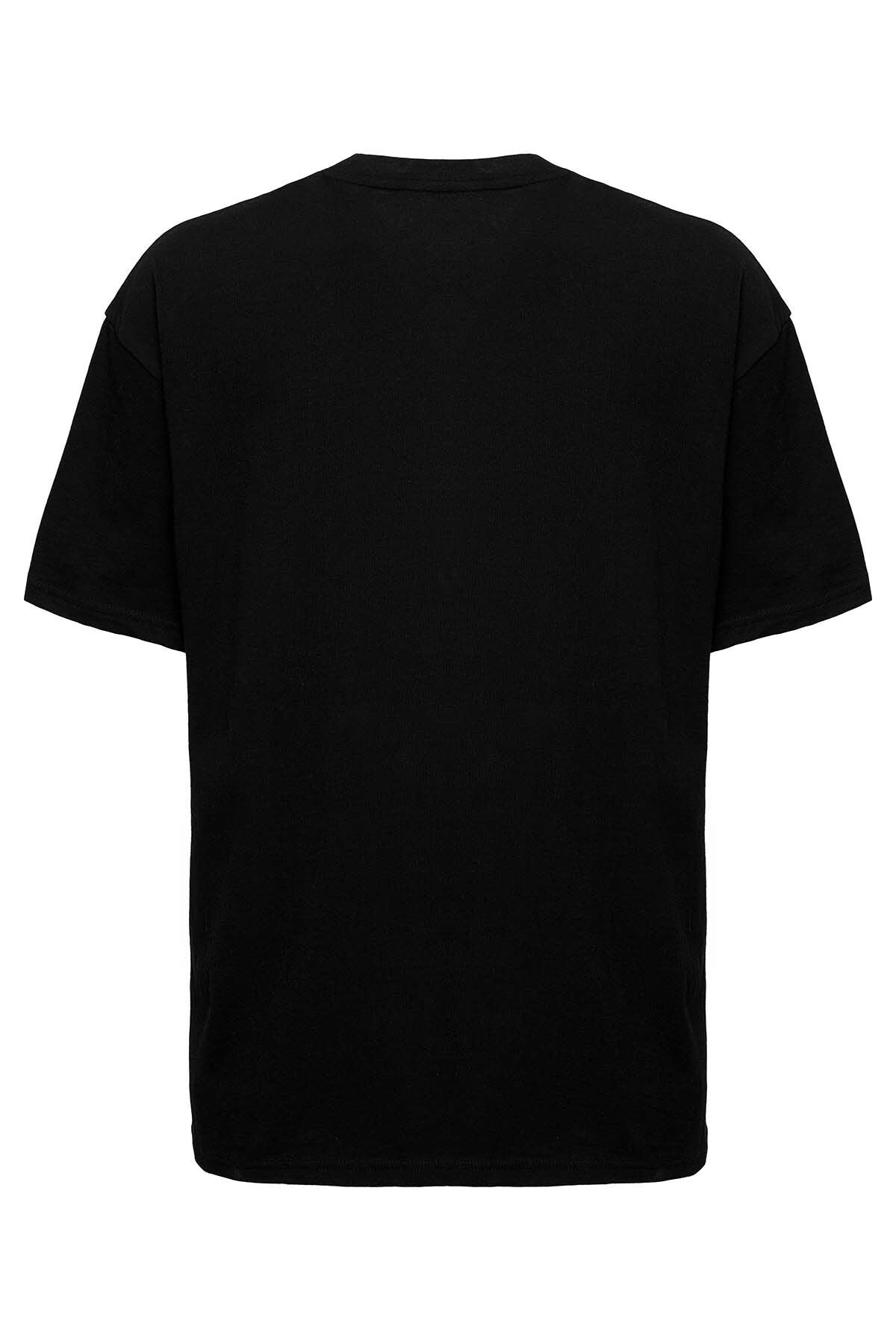 Wesley Men's Oversize Fit 100 %Cotton Thick textured printed black t-shirt