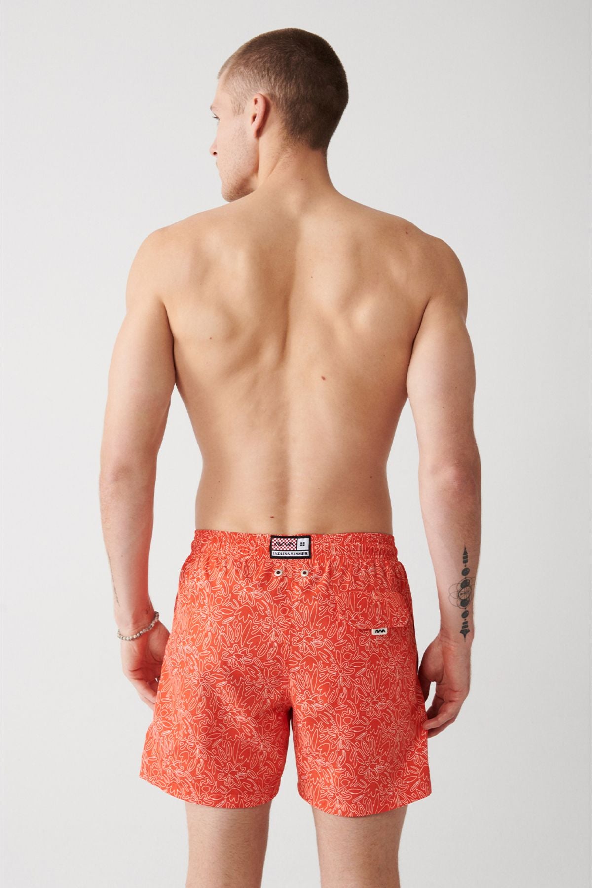 Orange fast -drying Flower Printed Standard Special Boxed Comfort Fit Mayo Sea Short