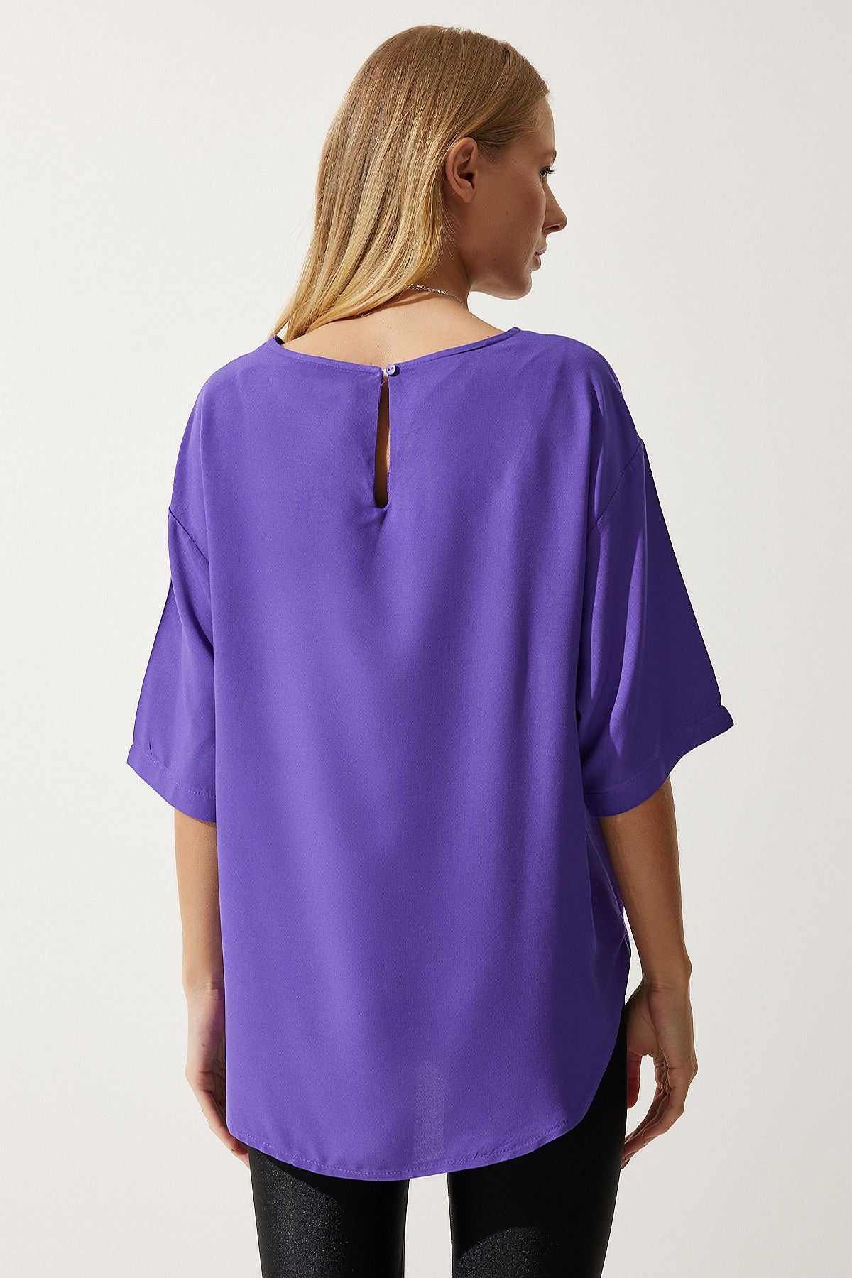 Female purple bike collar draped viscose blouse RC00152