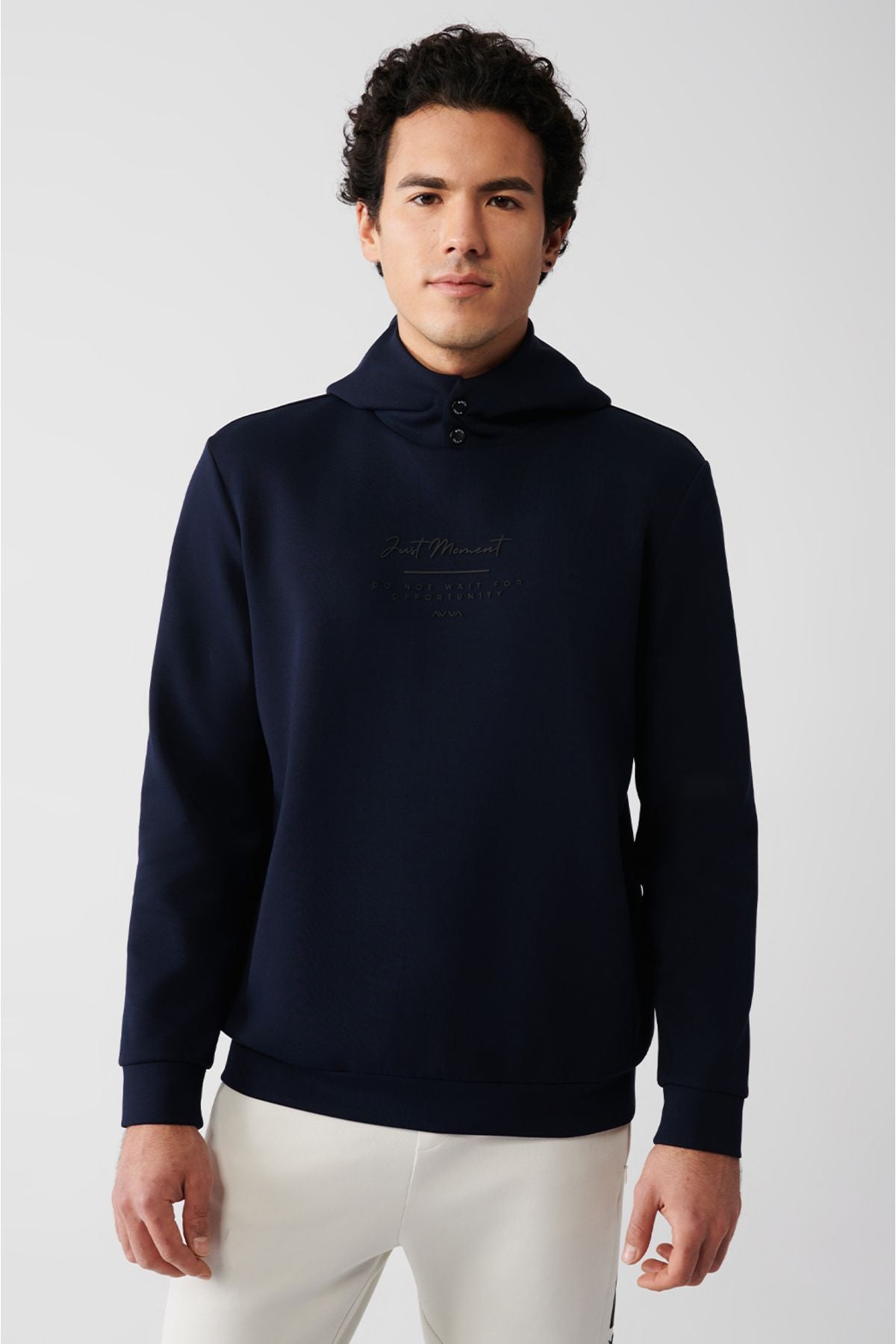 Men's Navy Blue Interlok Fabric Hooded Sweatshirt A32Y1235