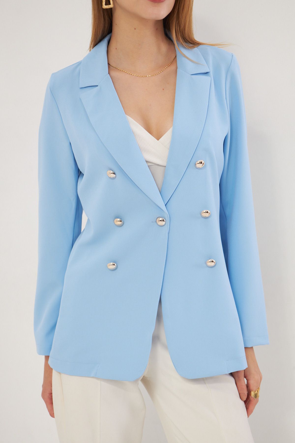 Female Baby Blue Buttoned Jacket ARM-20K001151