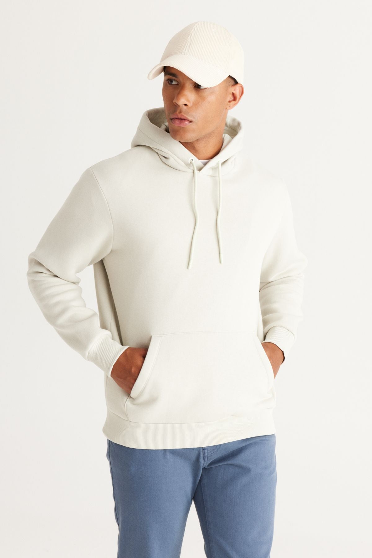 Men's Beige-Haki 2 Pack Cotton Sweatshirt Hooded Kangaroo Pocket Standard Fit Normal Cutting