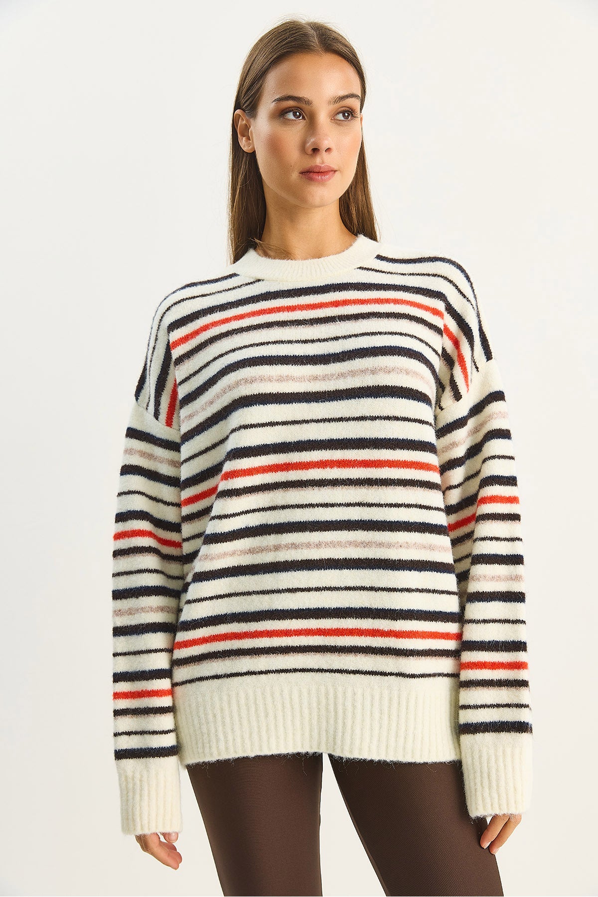 Women's Crew Neck Striped Oversize Knitwear Sweater 2524 60283680