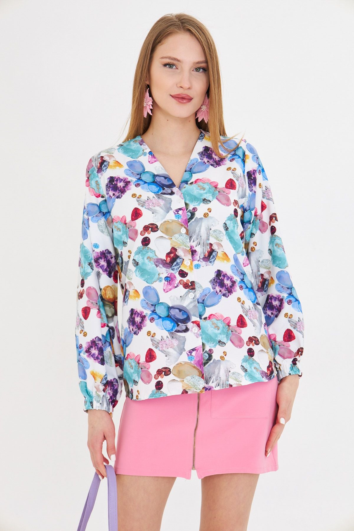 Female Blue Sleeves with rubber patterned shirt ARM-25Y001014