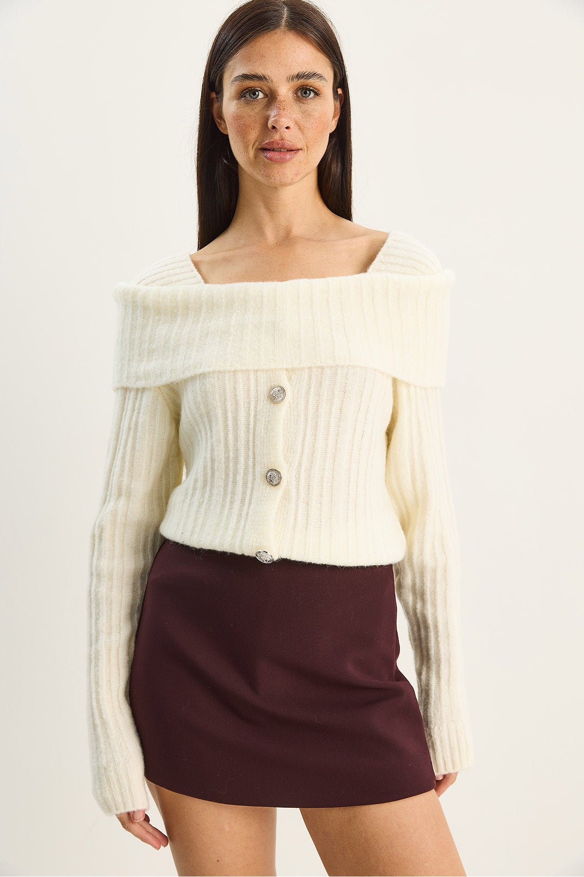 Women's Boat Neck Button Detailed Knitwear Sweater 9059 60283778