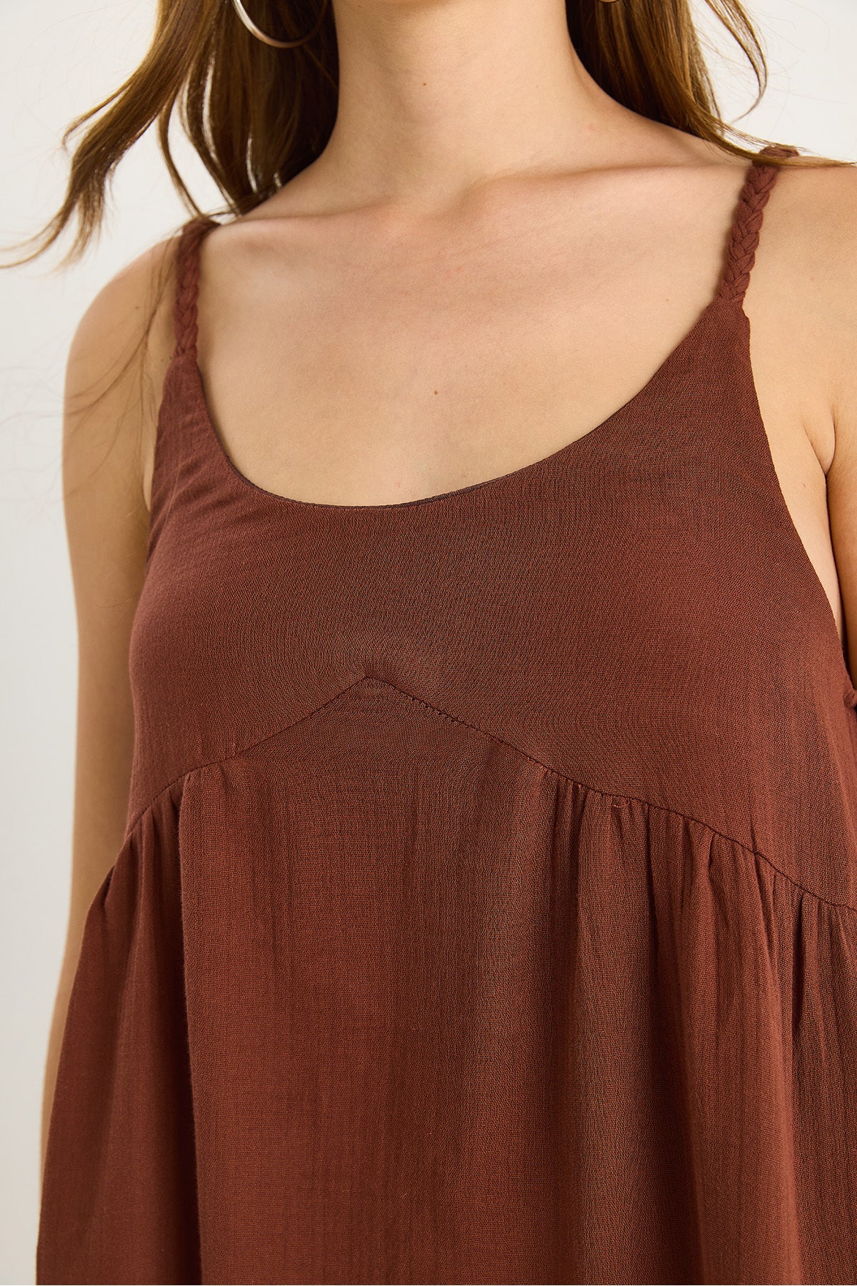 Women's Braided Strap Pocket Detailed Lined Casual Muslin Dress 7021 60283468