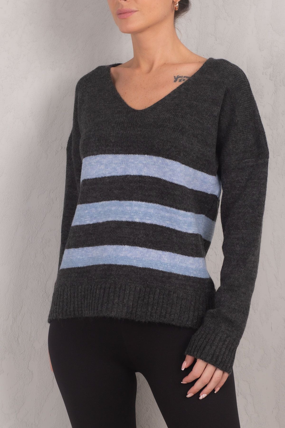 WOMEN'S SMOKED LILY V YAKA striped knitwear sweater ARM-24K012016