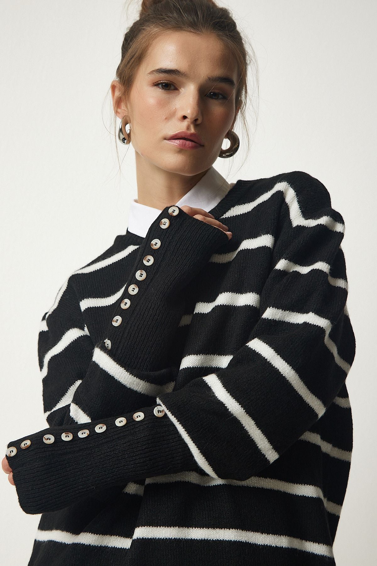 Woman Black striped knitwear sweater NF00073