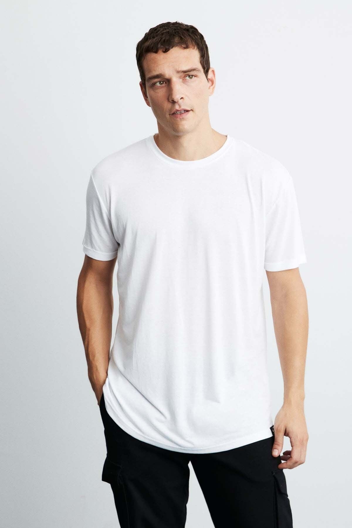 Oscar Men's 100 %Organic Cotton Comfort Fit Long Duped Fabric White T-shirt