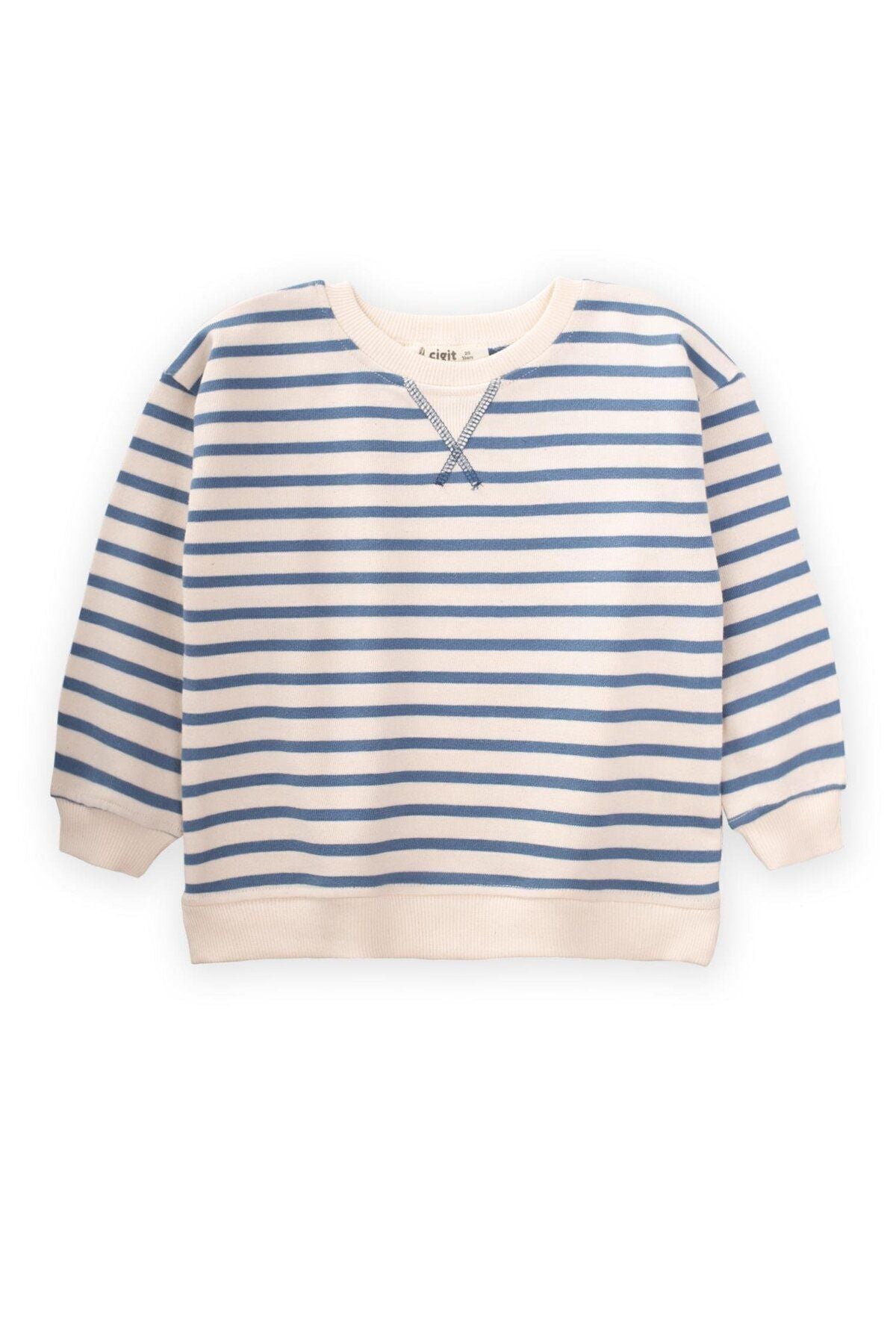 Striped karyoka detailed seasonal sweat 2-12 years indigo blue