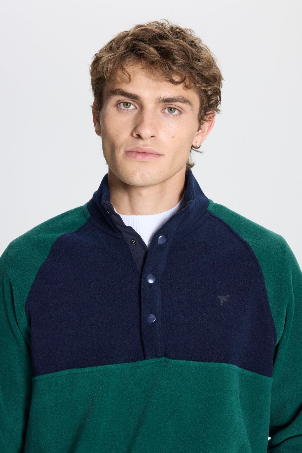 Men's green-lacivert standard fit normal cut upright bato collar pattern fleece sweatshirt