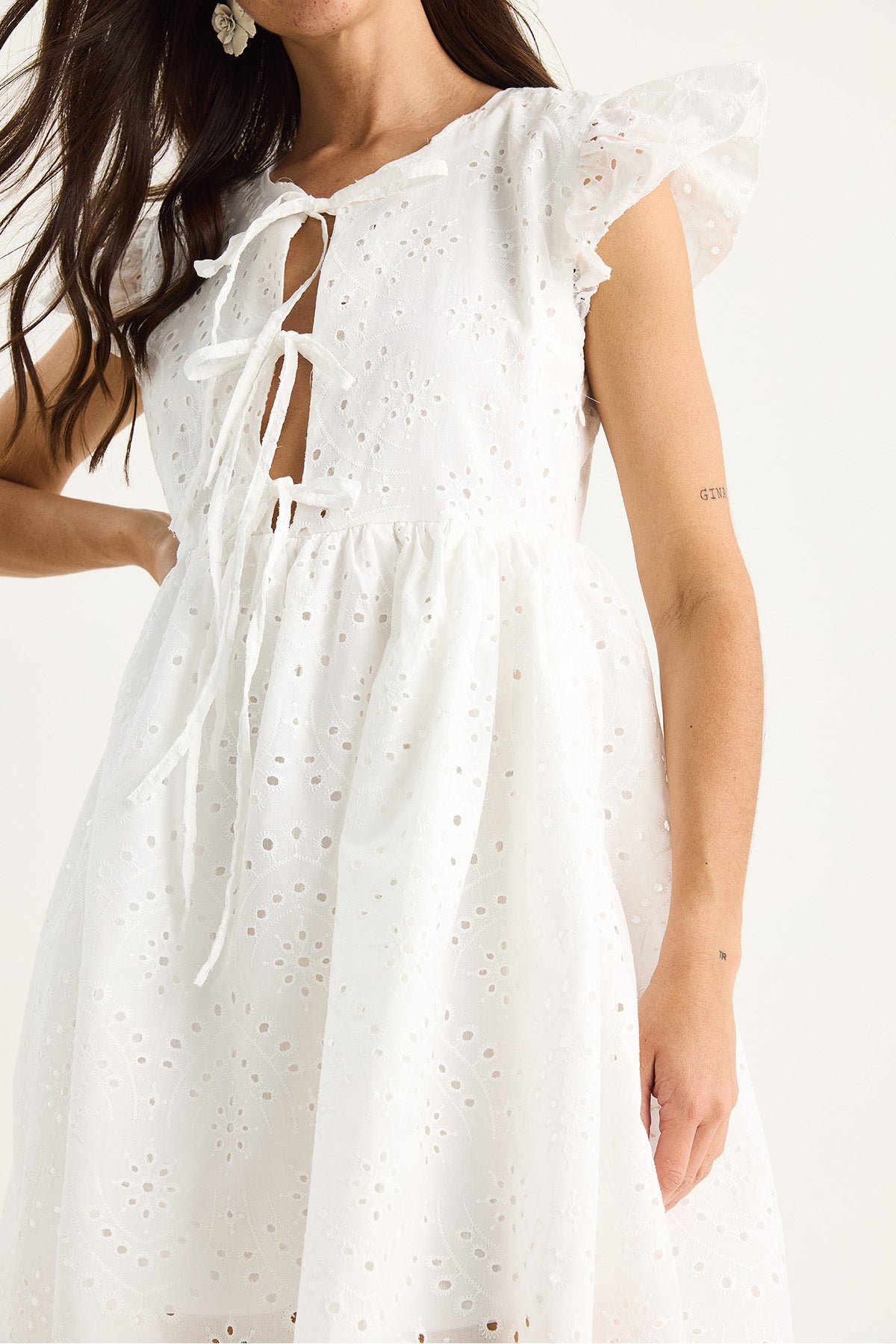 Women's Bow Detailed Scallop Lined Mini Dress 5237 60281056