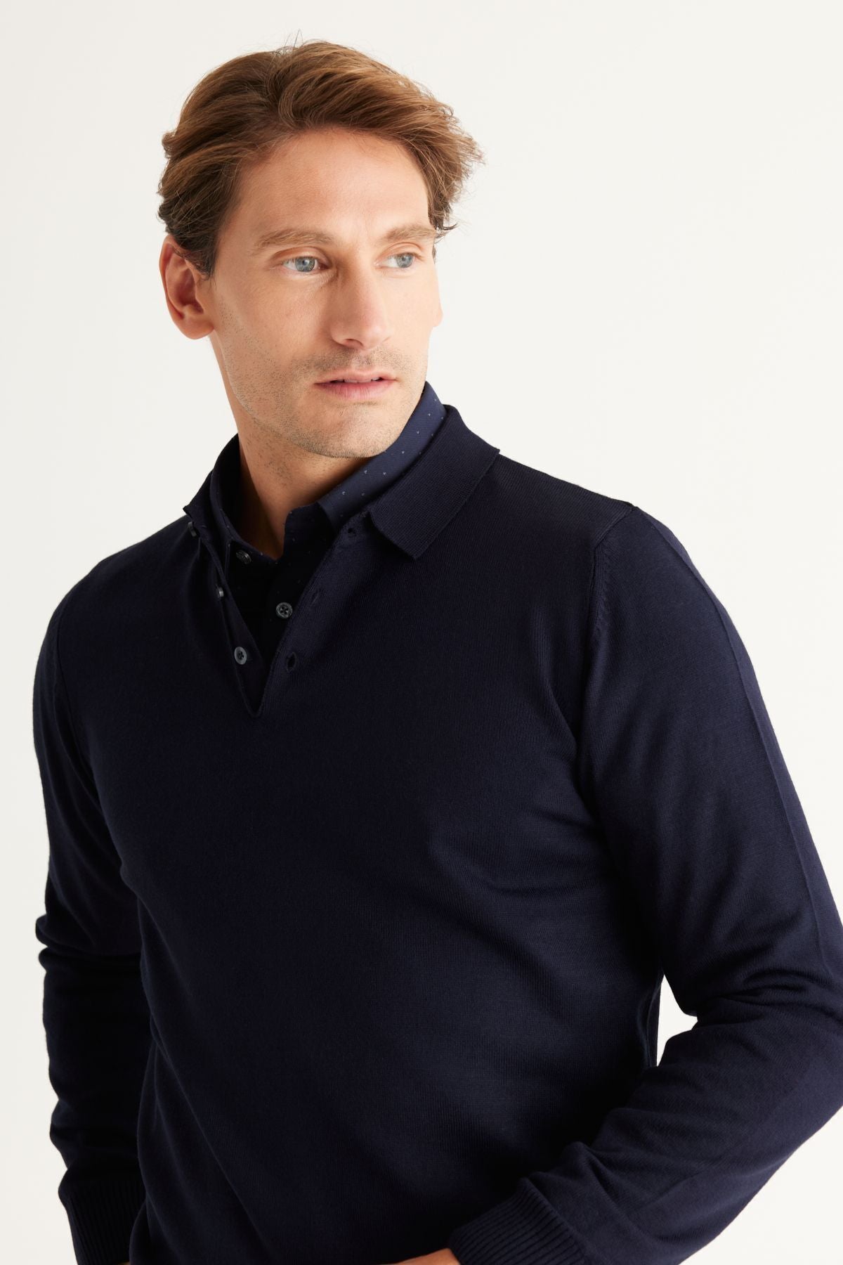 Men's Navy Blue Flash Standard Fit Normal Cut Polo Yaka Knitwear