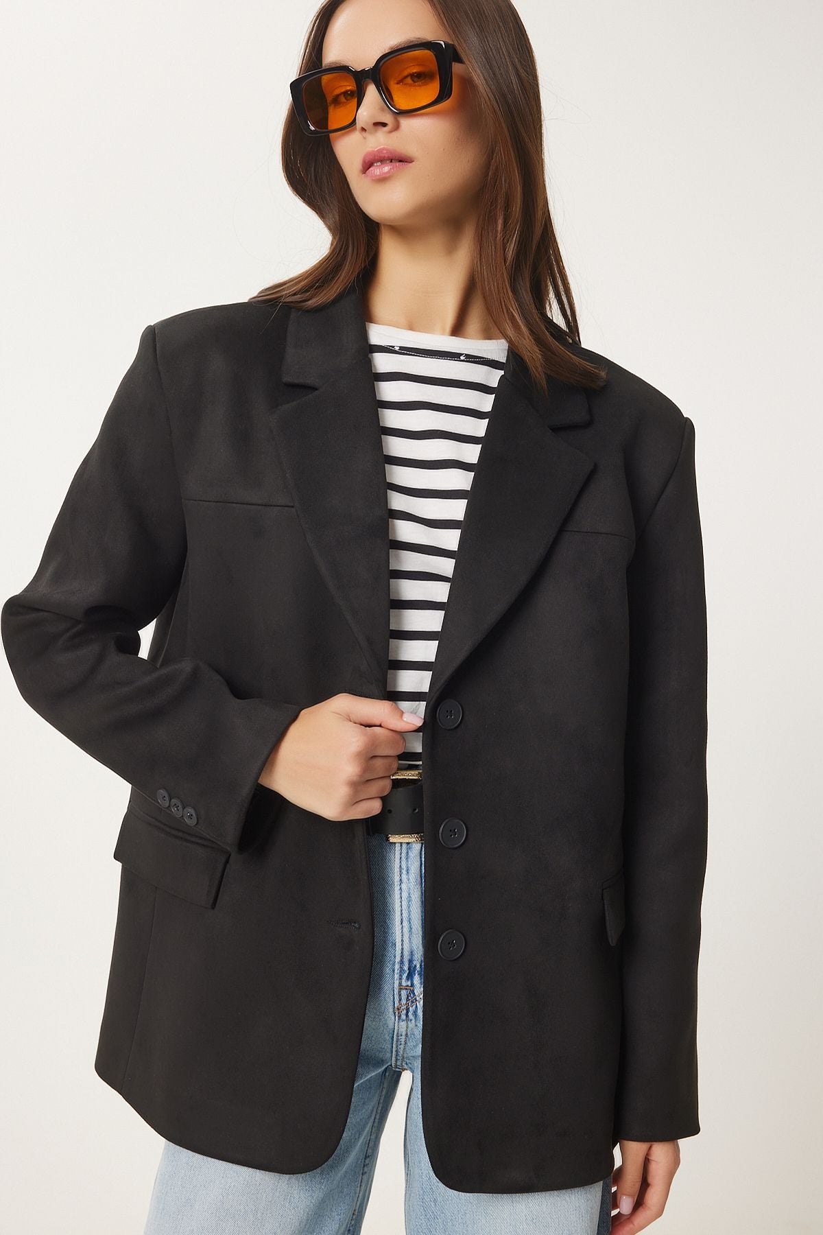 Female Black Premium Suede Blazer Jacket FN03443