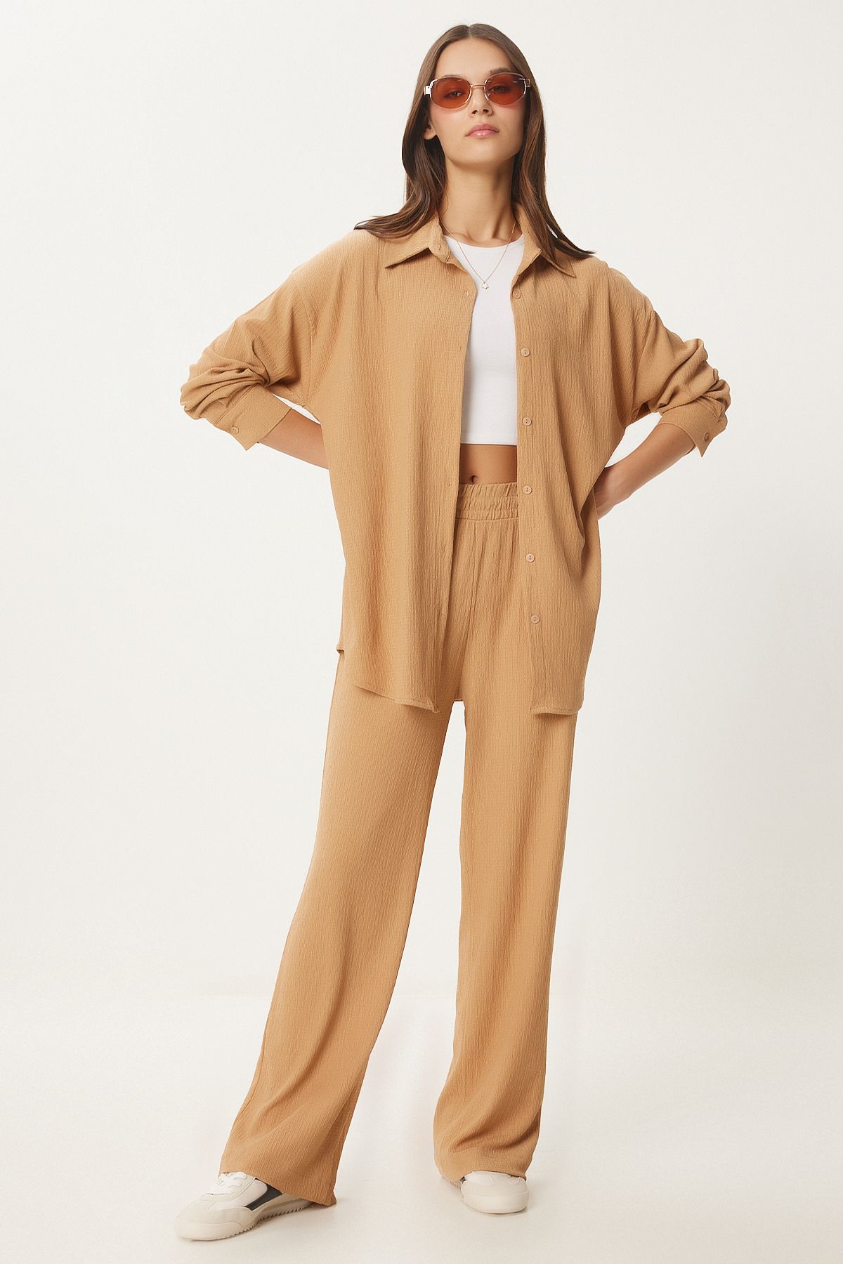 Female Biscuit Casual Knitting Shirt Pants Set KH00090