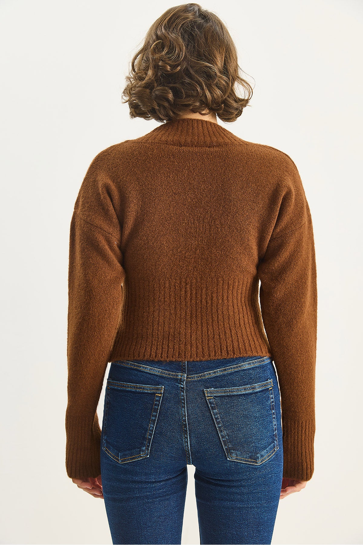 Women's V-Neck Waist Fitted Ribbed Knitwear Sweater 5080 60283586