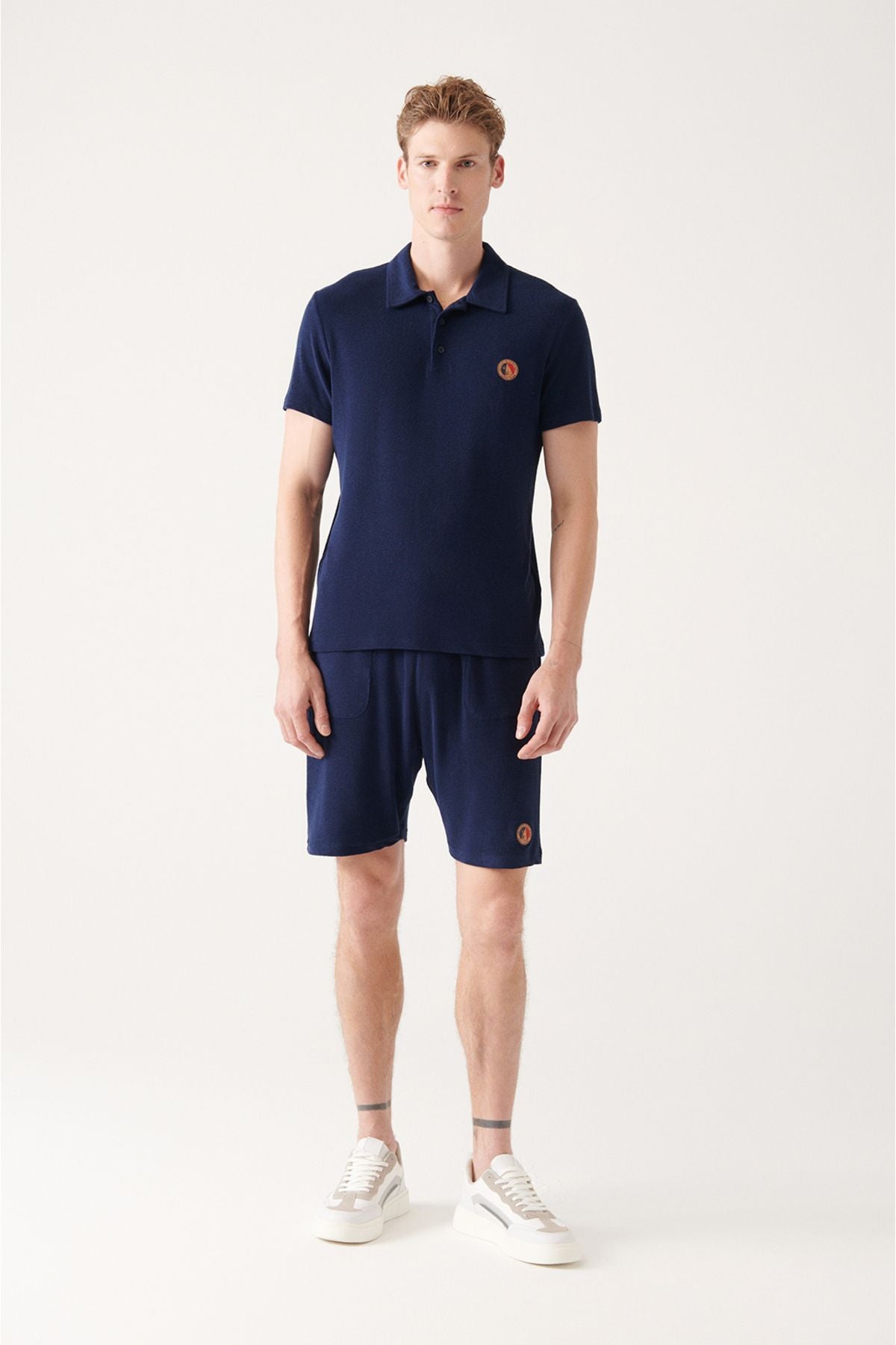 Men's Navy Soft Touch Towel Marine Printed Polo Yaka T-shirt A31y1033