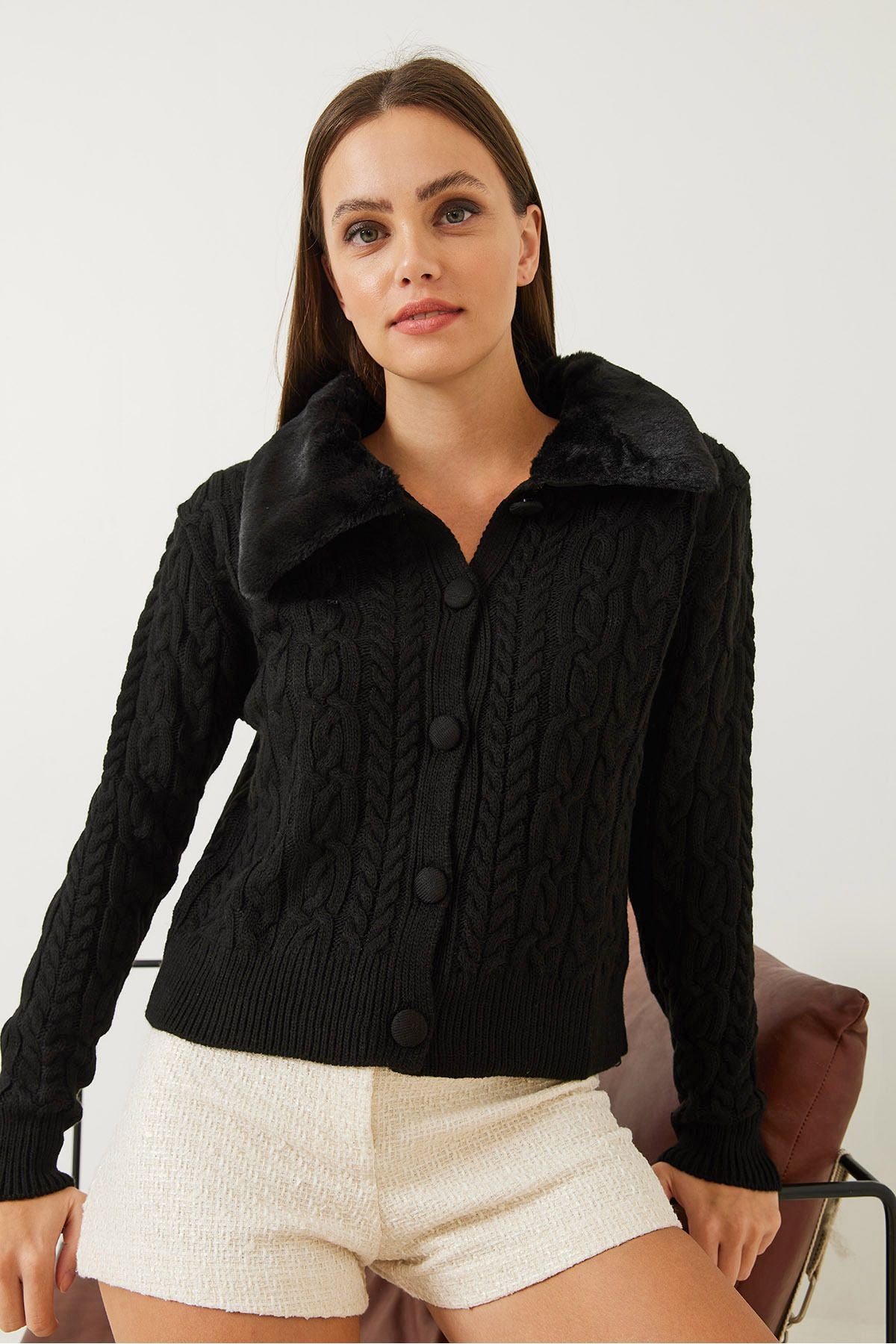 WOMEN'S BRANKED BRAKE FURNED knitwear cardigan