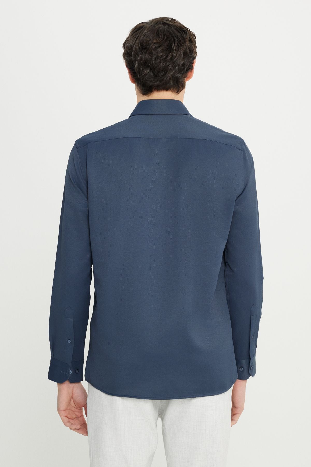 Men's navy blue easy to ironing slim fit narrow cut italy