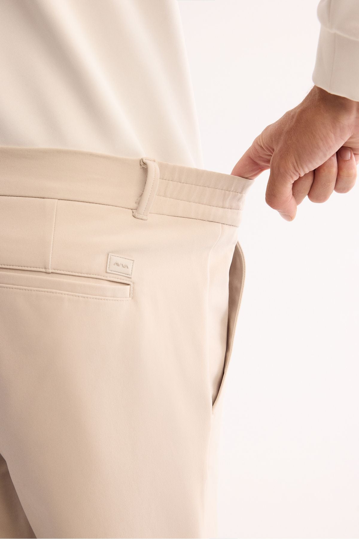 Men's Beige Wrinkling Fast Drying Waist Extra Flexible Technical Fabric Pants A42Y3065