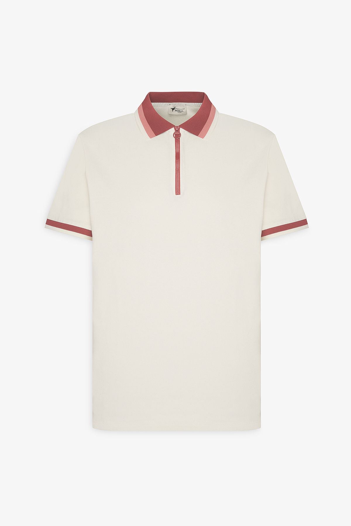Men's ecru burgundy regular fit comfortable cut Polo Yaka 100 %Cotton T -shirt