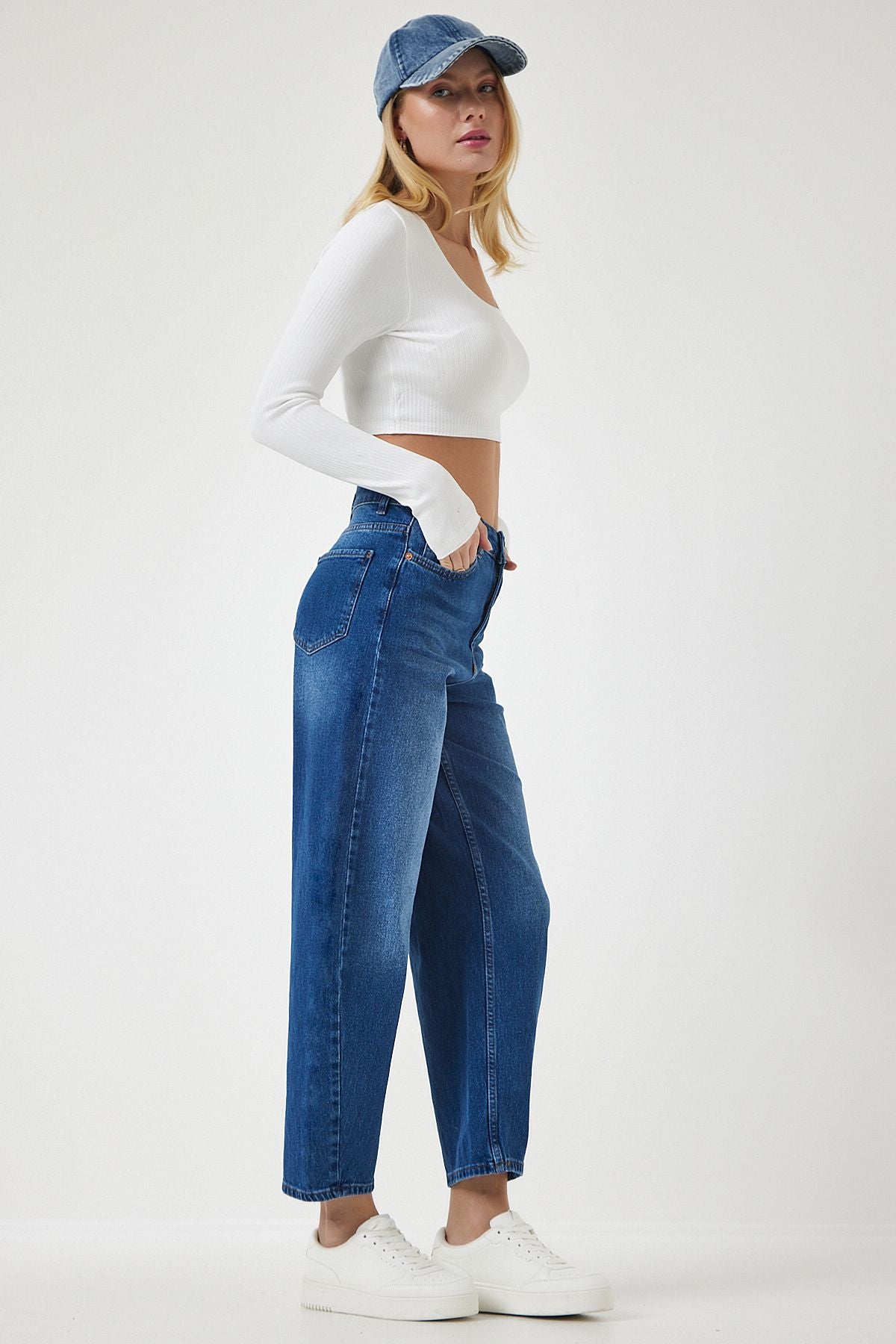 Woman Blue High waist Baggy jean pants ut00006