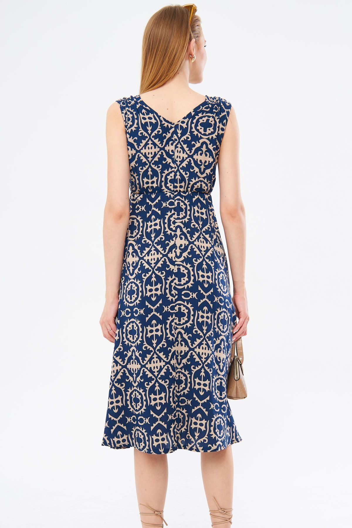 Woman Navy blue patterned waist shoulder