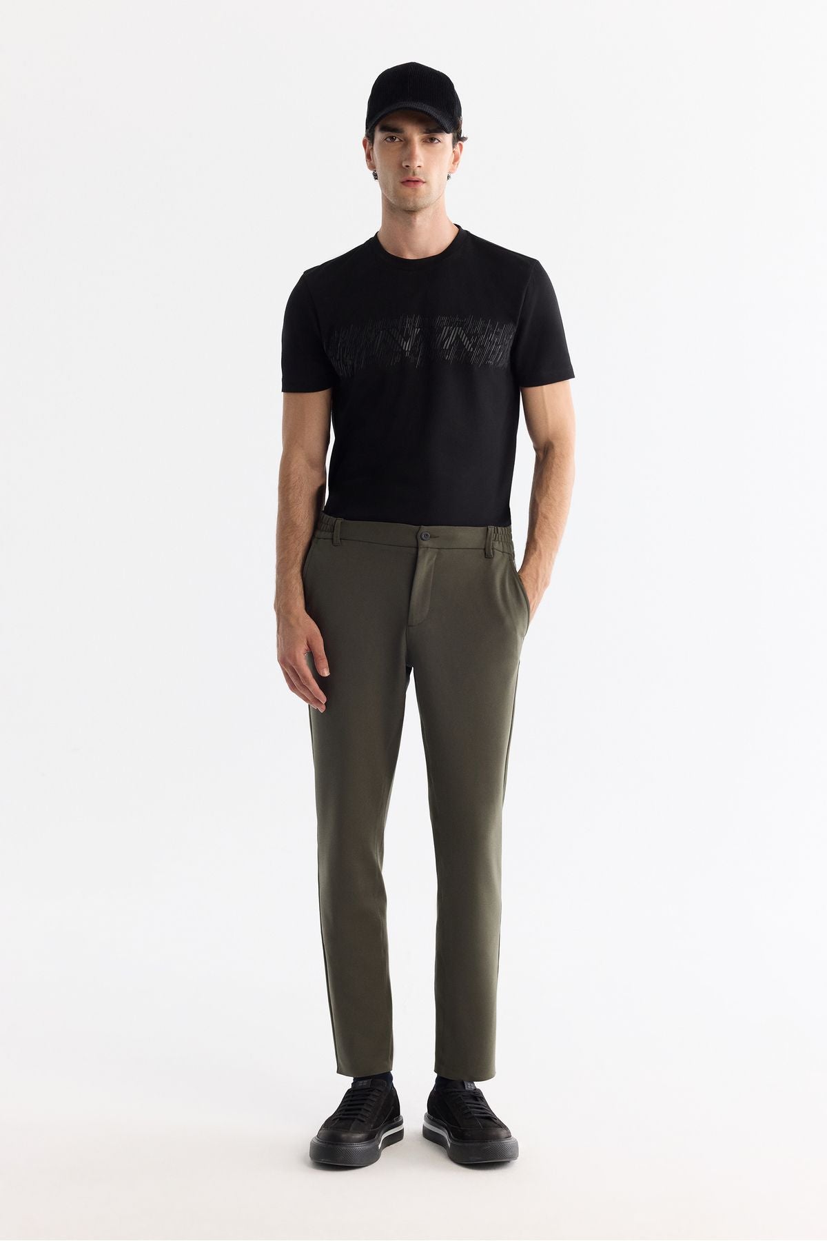 Men's Khaki Kırışmaz Fast Drying Waist Extra Flexible Technical Fabric Pants A42Y3065