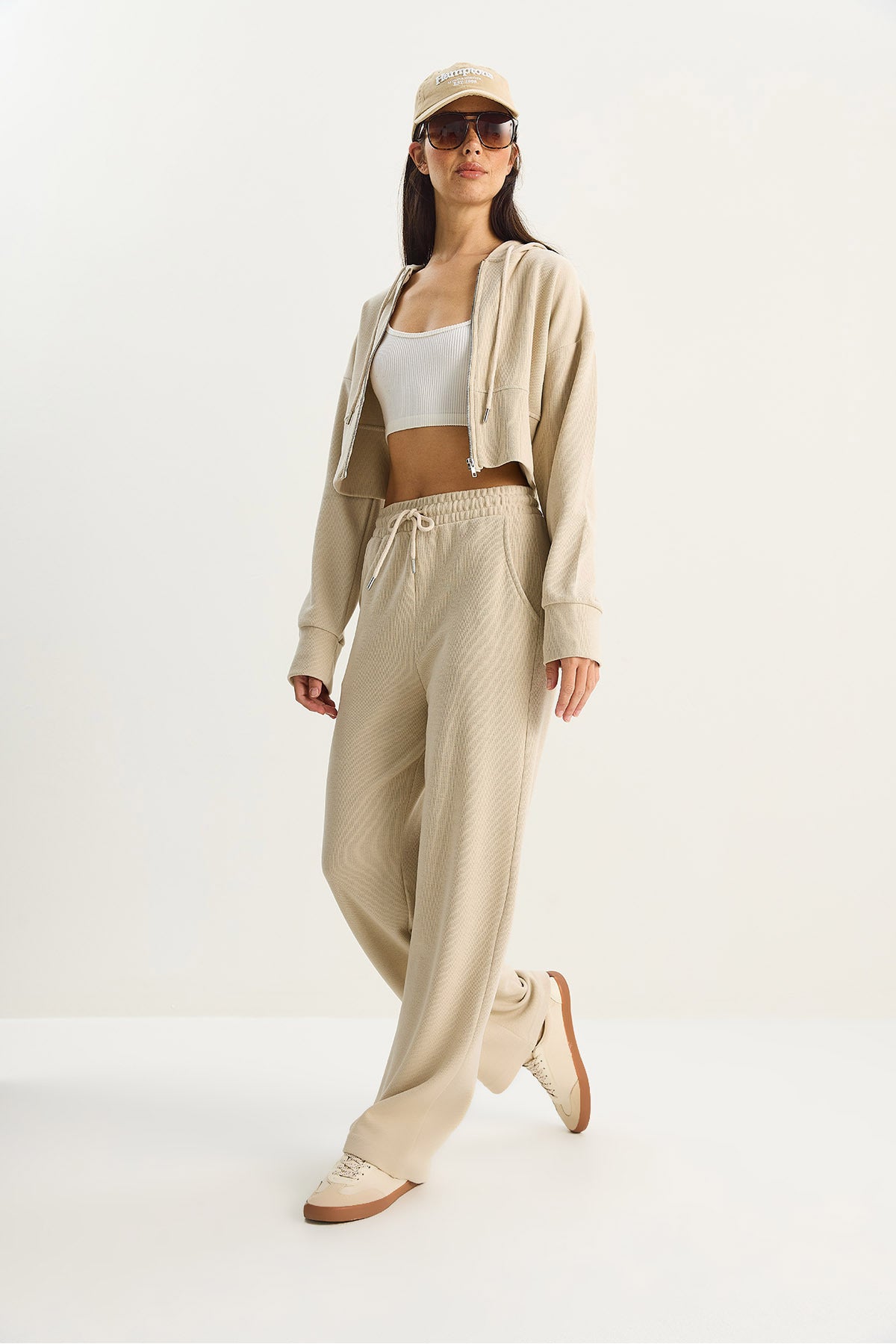 Women's Corduroy Knitted Fabric Comfortable Fit Hooded Zippered Bottom-Top Set 2030 60284064