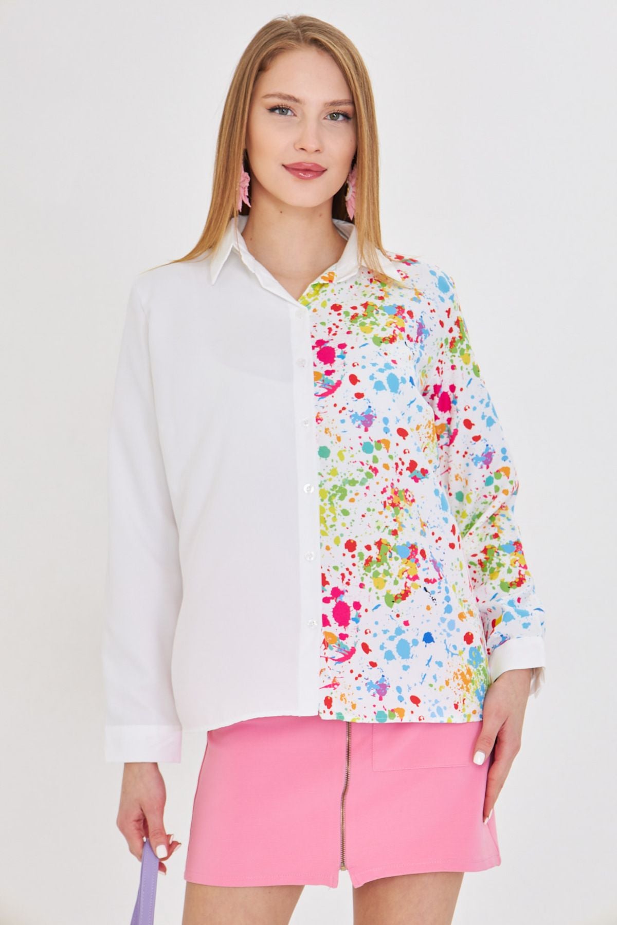 Female Green Asymmetric Patterned Shirt ARM-25Y001011